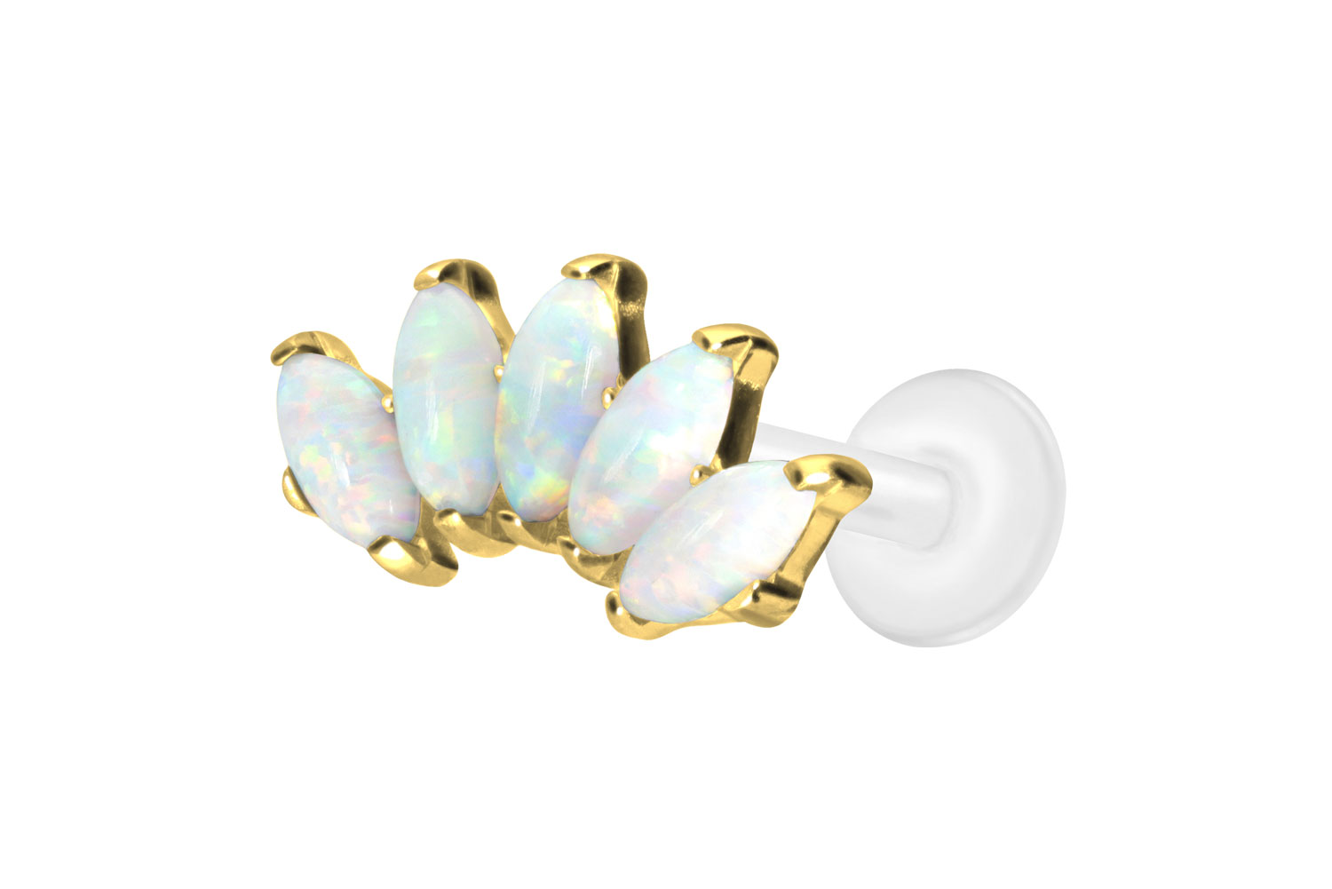 PTFE Labret Piercing mit Innengewinde + Titan-Aufsatz BOGEN + SYNTHETISCHE OPALE